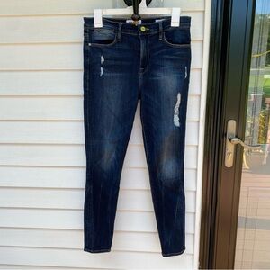 Frame Denim Dark Blue Distressed Skinny Jeans